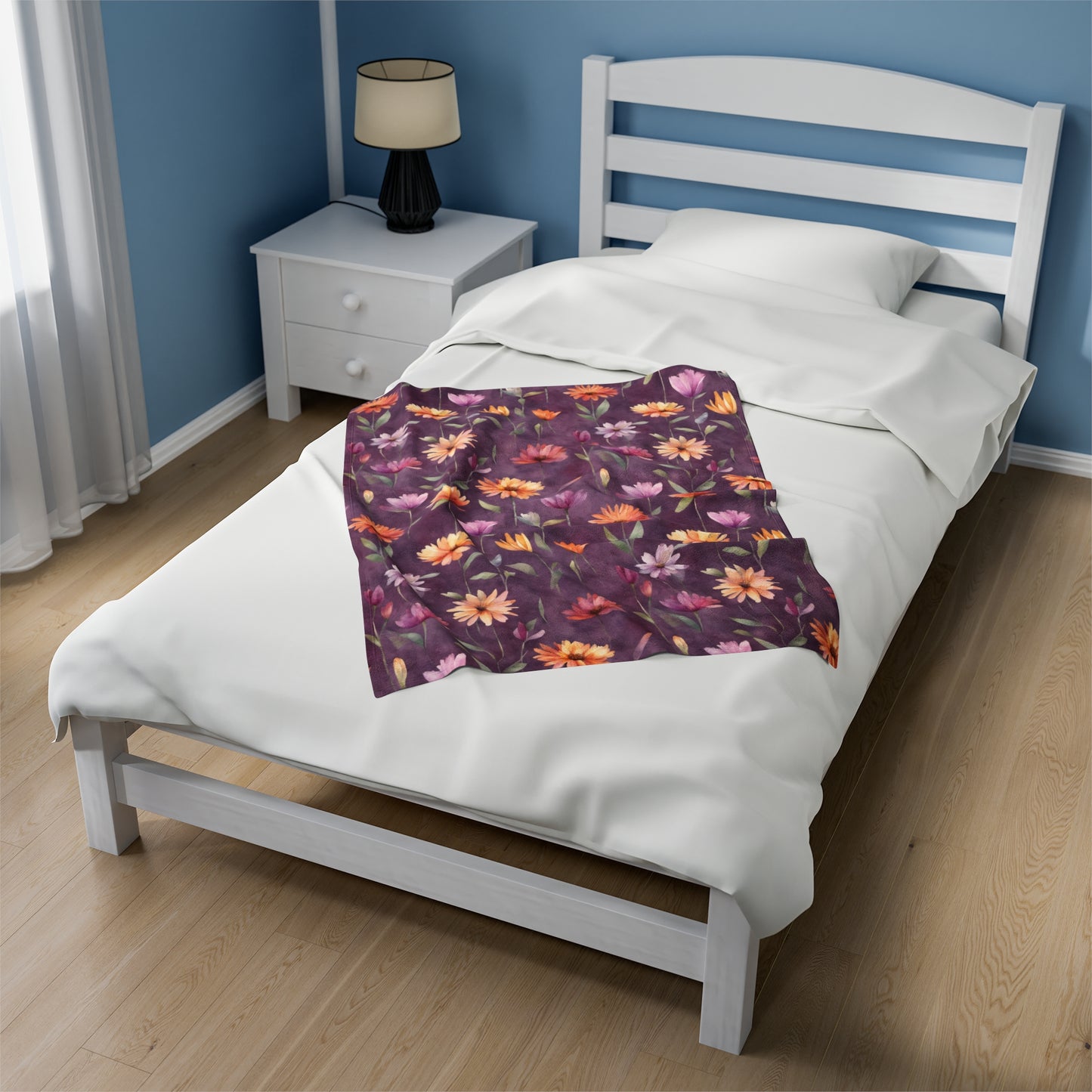 Wild Flowers on Plum Velveteen Plush Blanket