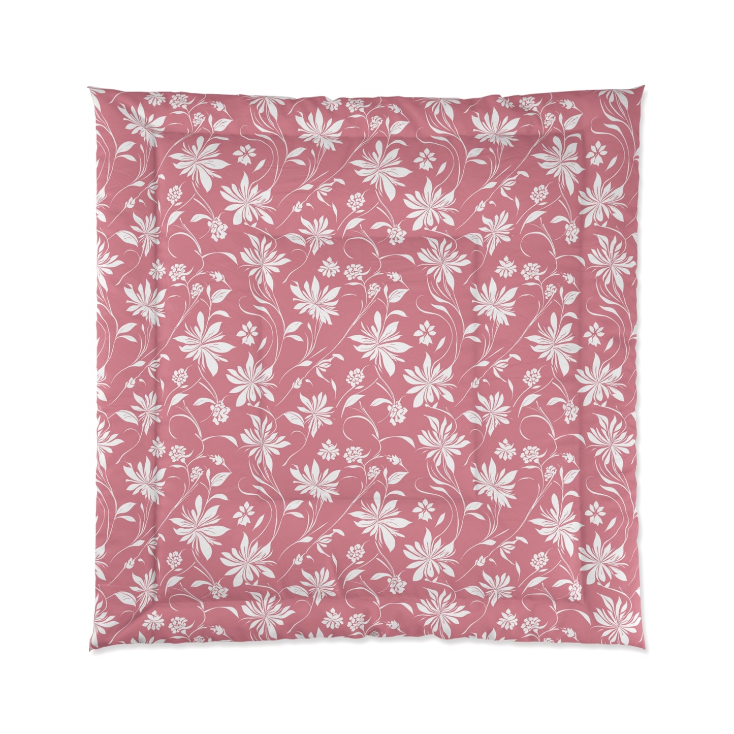 Simple White Flower on Pink Pattern Comforter