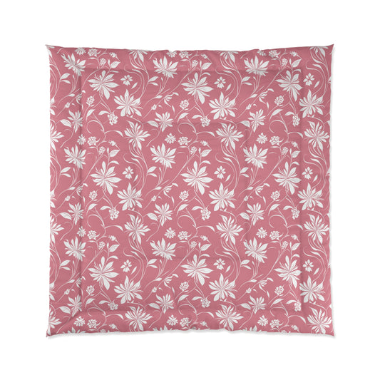 Simple White Flower on Pink Pattern Comforter