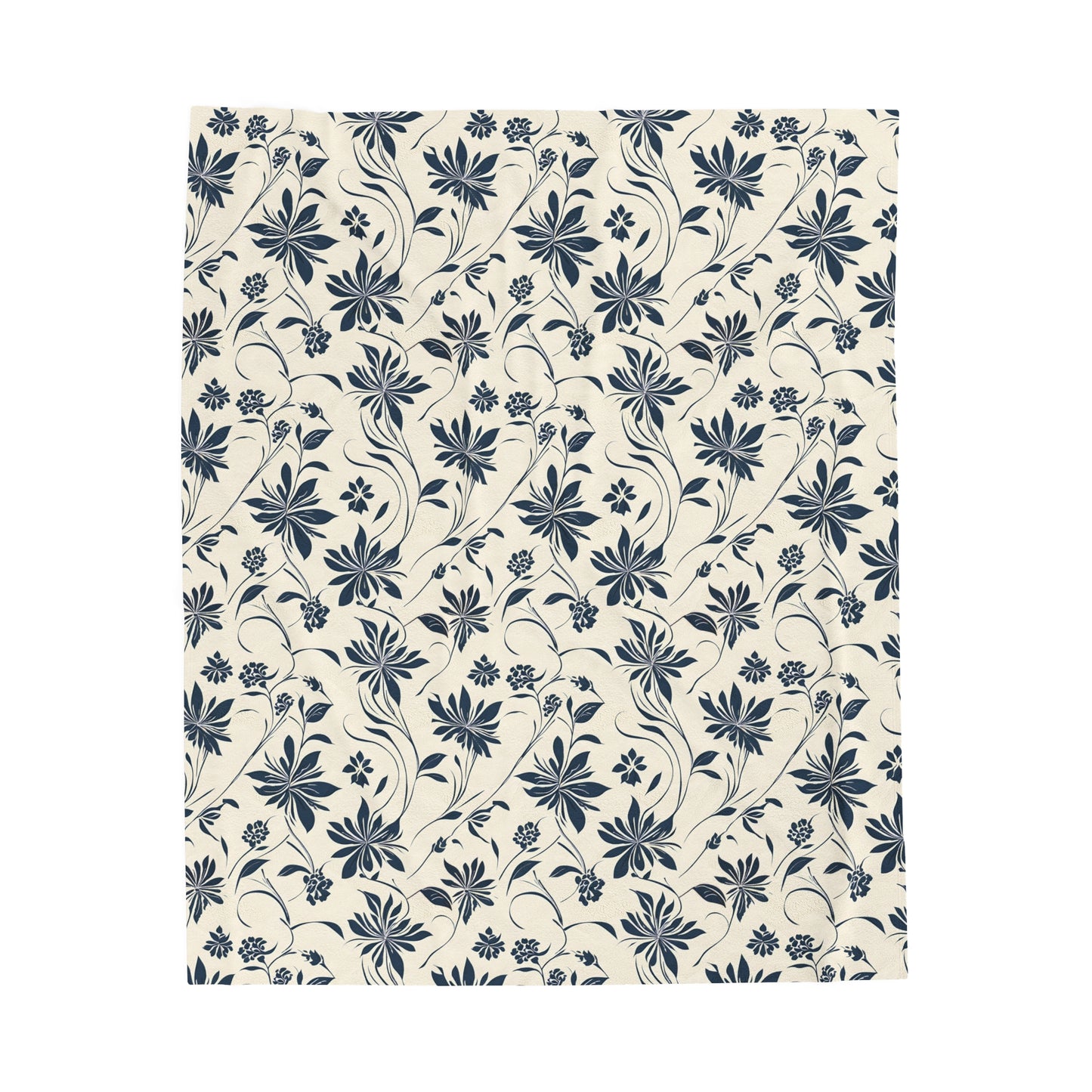 Simple Navy Flower Pattern Velveteen Plush Blanket