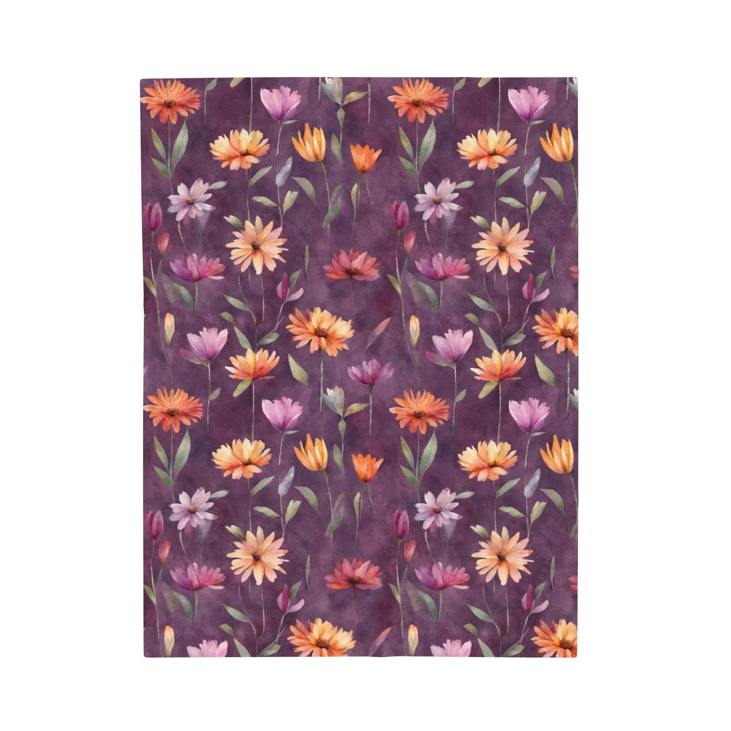 Wild Flowers on Plum Velveteen Plush Blanket