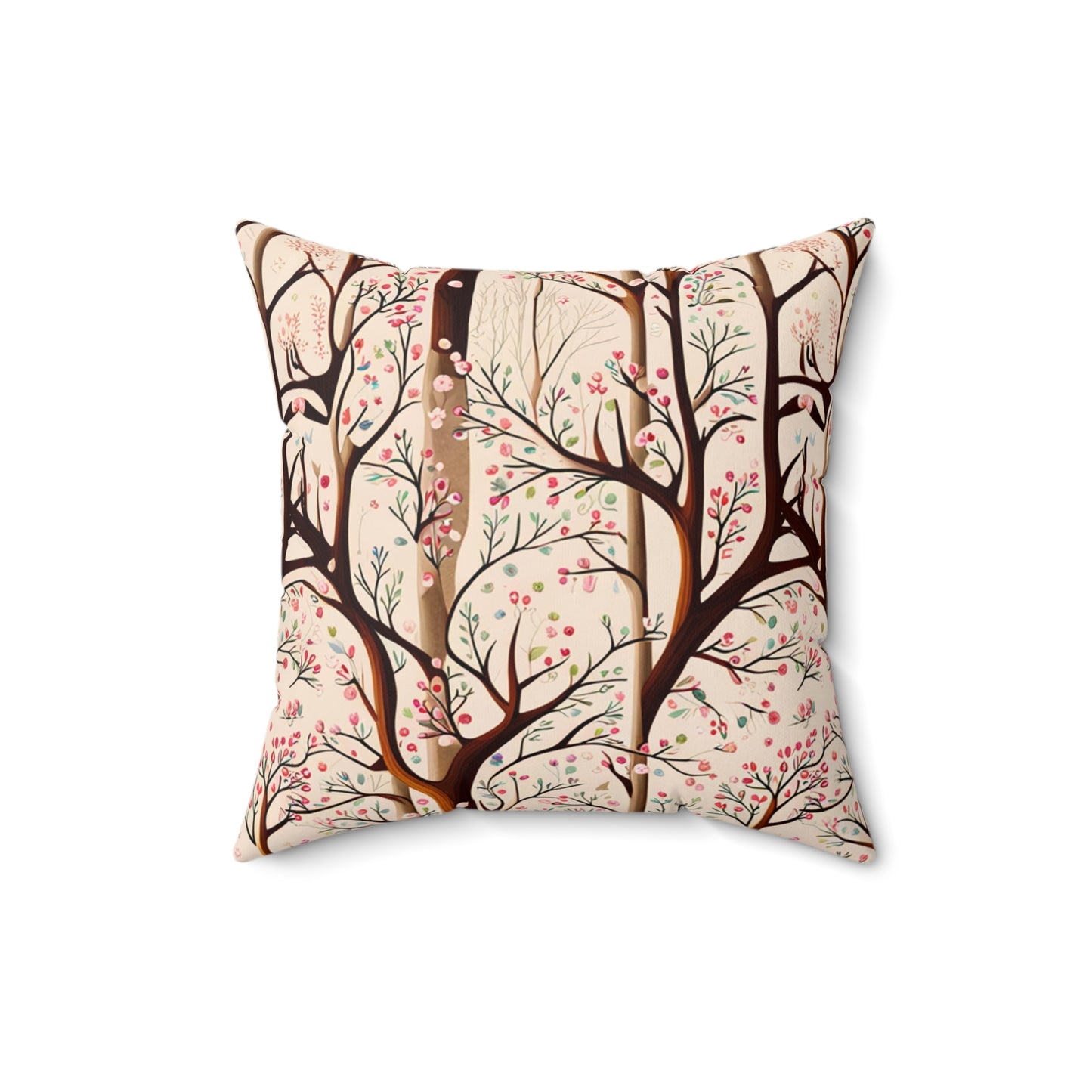 Delicate Blossom Trees Polyester Square Pillow