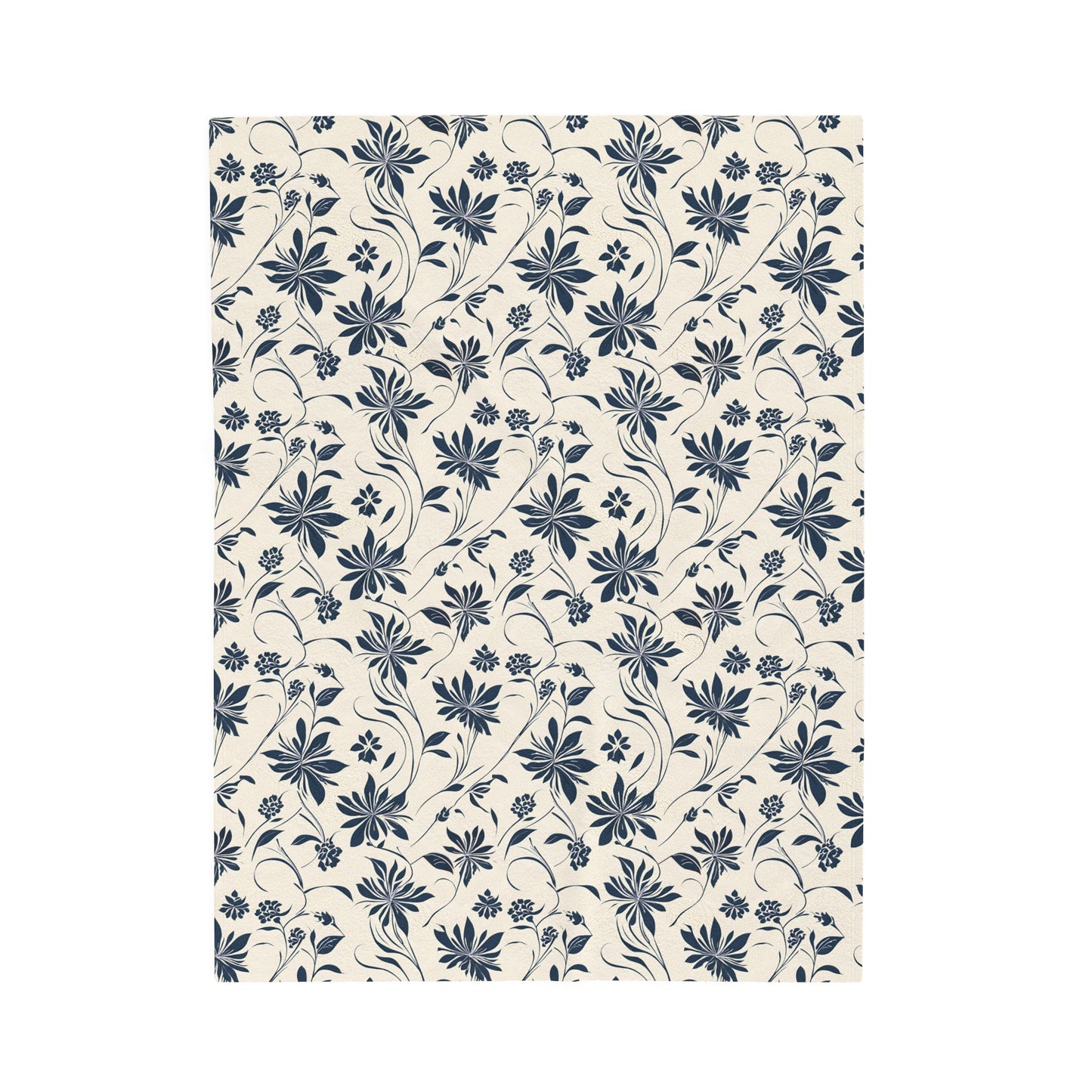 Simple Navy Flower Pattern Velveteen Plush Blanket