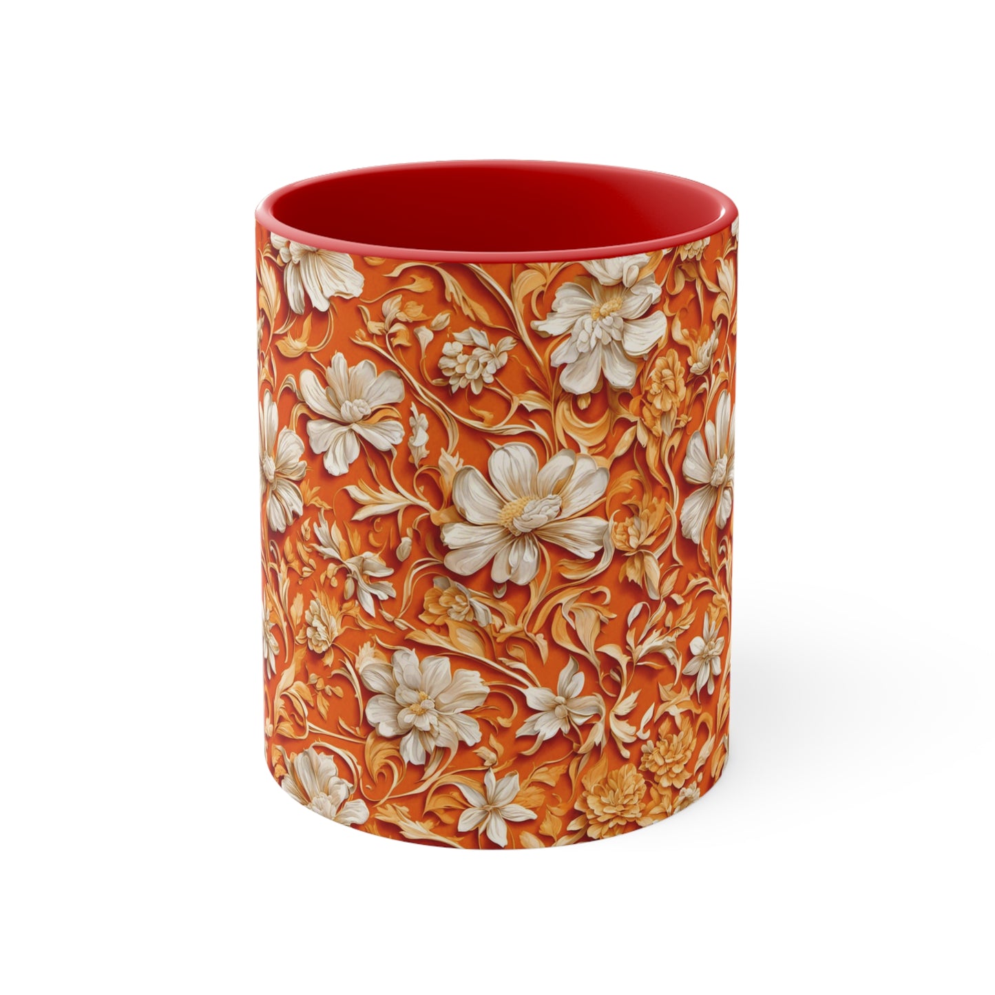 White Flowers on Apricot Coffee Mug, 11oz