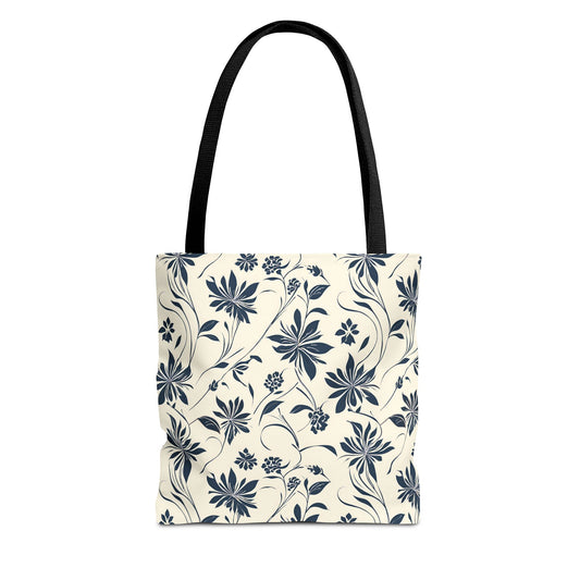 Simple Navy Flower Pattern Tote Bag (AOP)