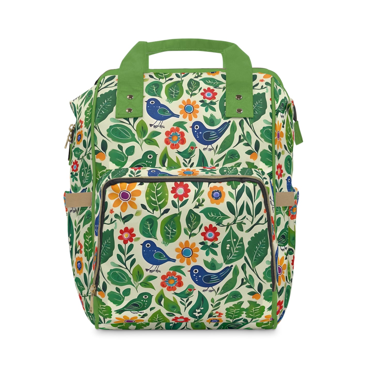 Bright Birds, Bright Green Leaves, Bright Flowers, Folk Art Multifunctional Diaper Backpack