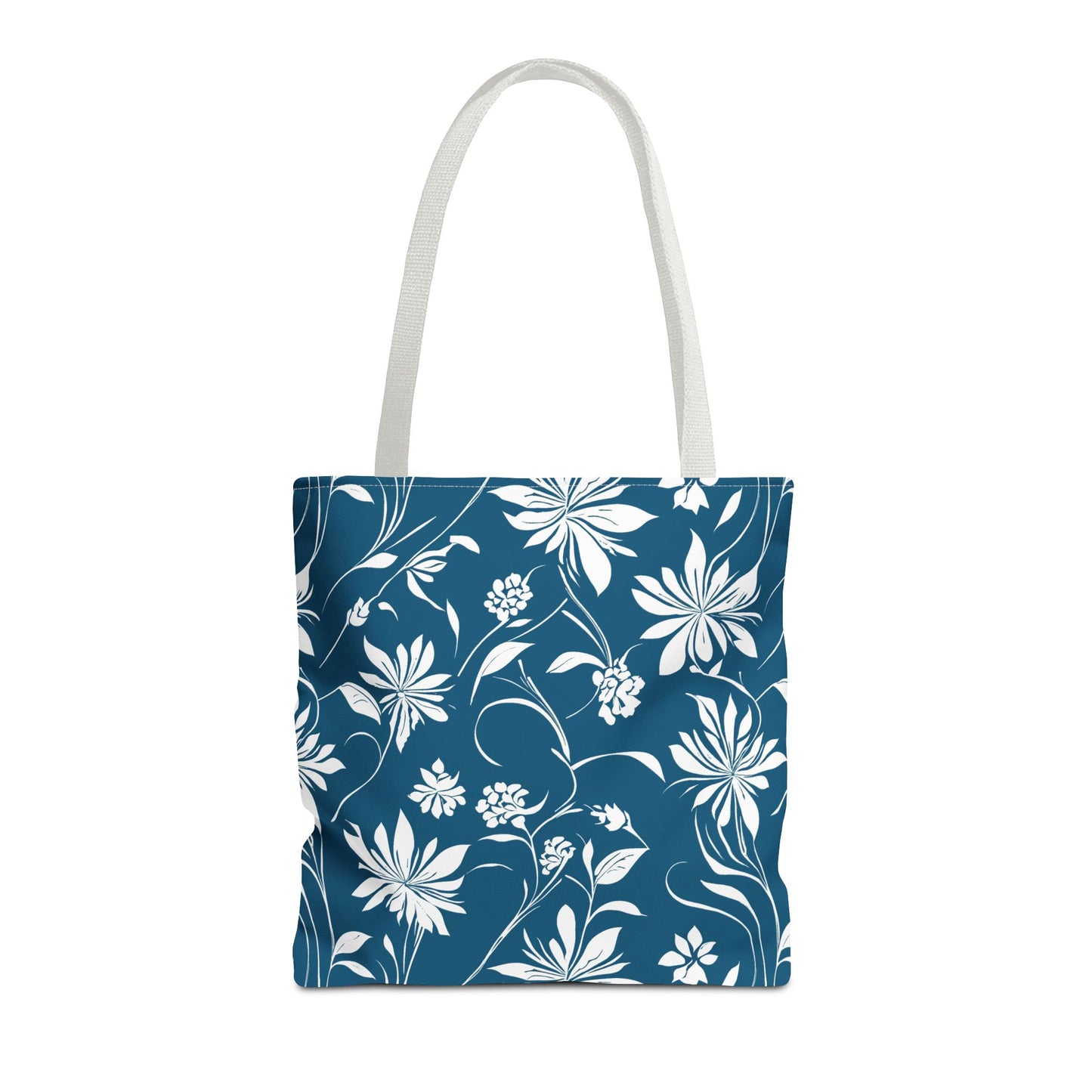 Simple White Flower on Dark Teal Pattern Tote Bag (AOP)