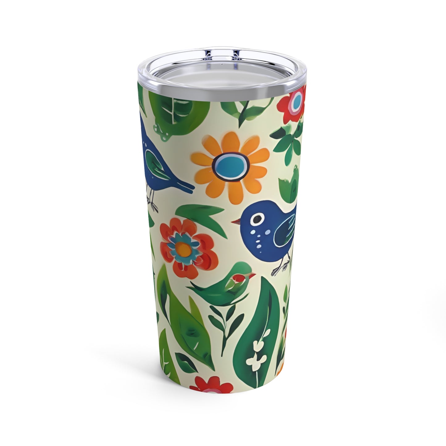 Bright Birds, Bright Green Leaves, Bright Flowers, Folk Art Tumbler 20oz