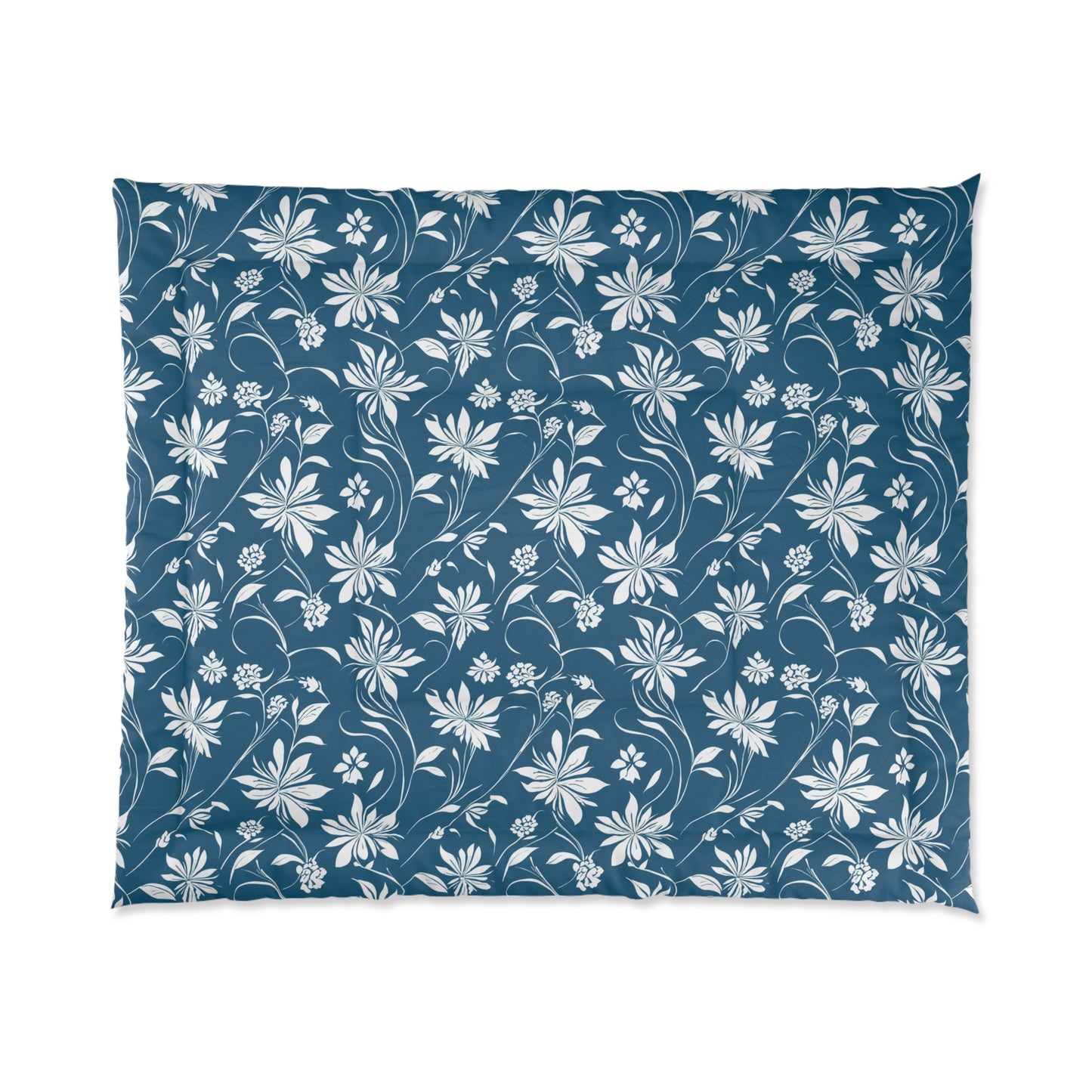 Simple White Flower on Dark Teal Pattern Comforter