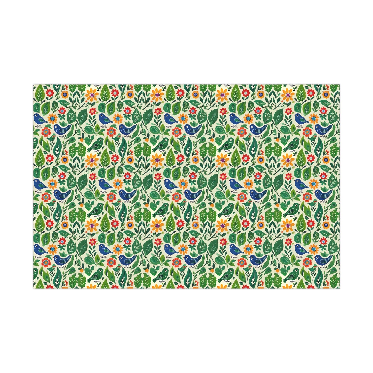 Bright Birds, Bright Green Leaves, Bright Flowers, Folk Art Gift Wrap Papers