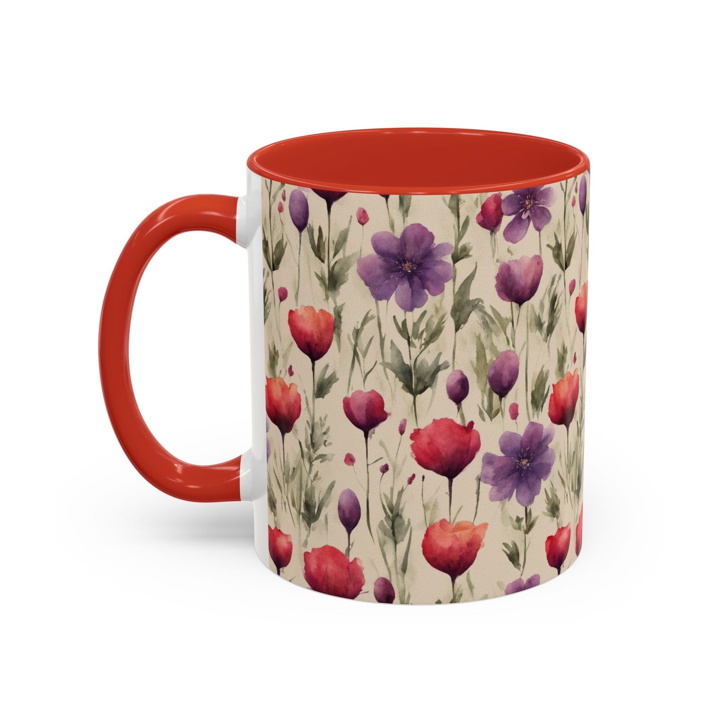 Poppies and Plum Flowers Coffee Mug, 11oz