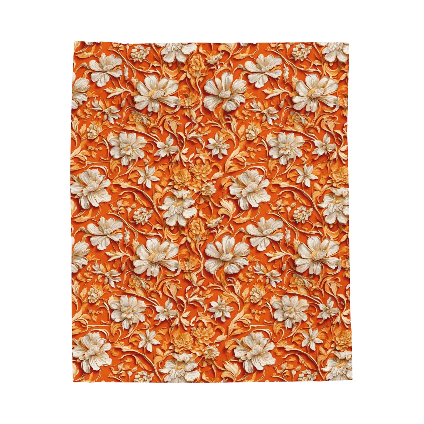 White Flowers on Apricot Velveteen Plush Blanket