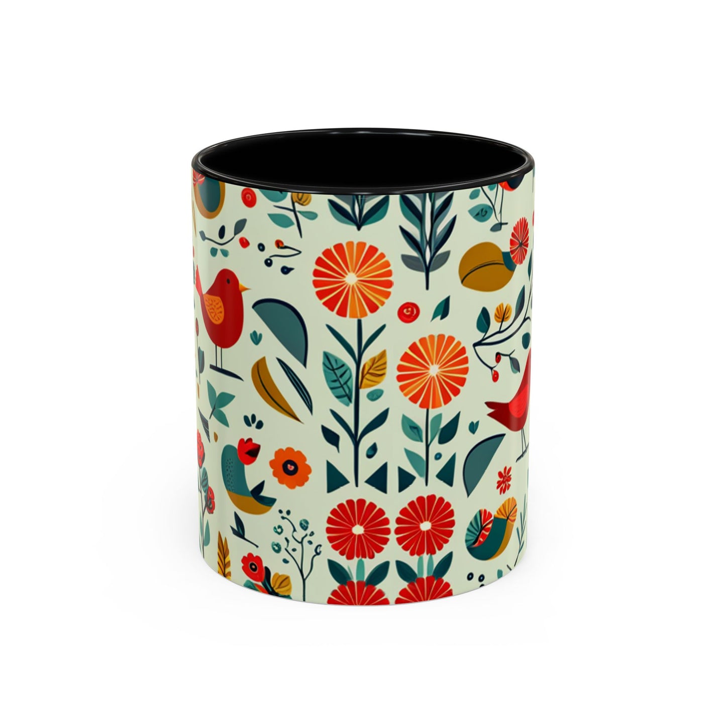 Folk Art Birds and Flowers Coffee Mug, 11oz