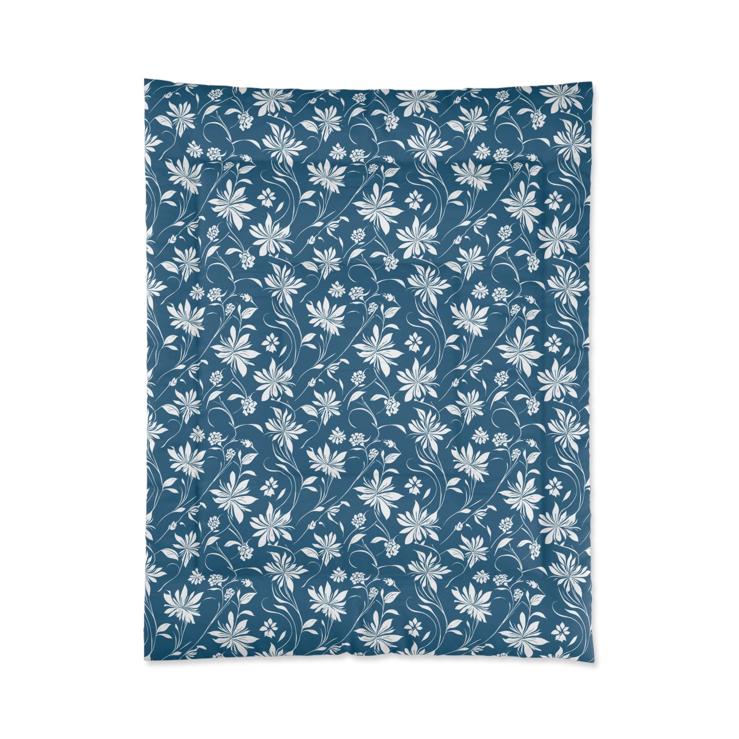 Simple White Flower on Dark Teal Pattern Comforter