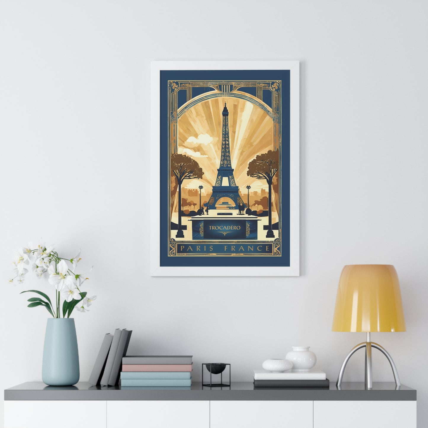 Trocadéro, Paris, France, Travel Poster, Art-Deco, Framed Vertical Poster