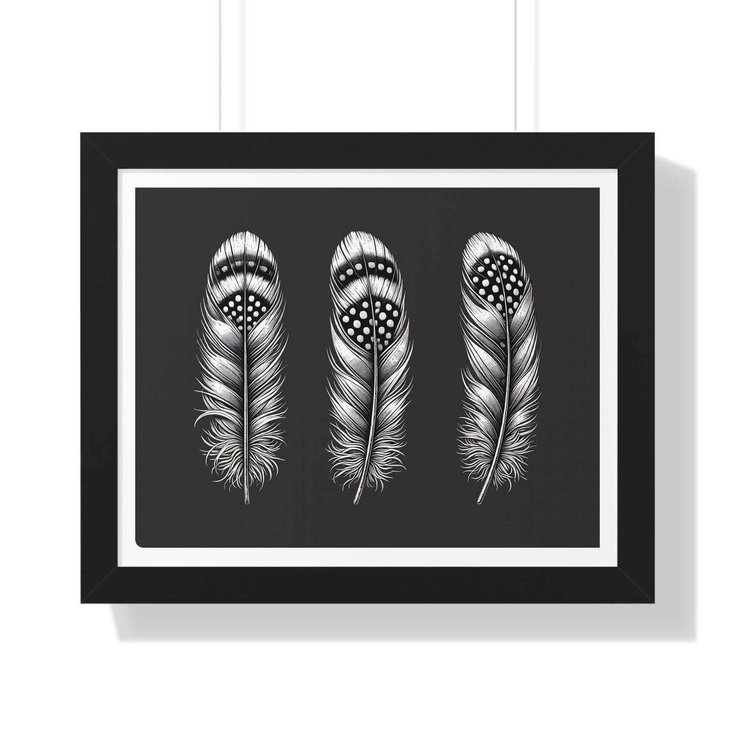 Black and White Speckled Feathers, Framed Horizontal Poster