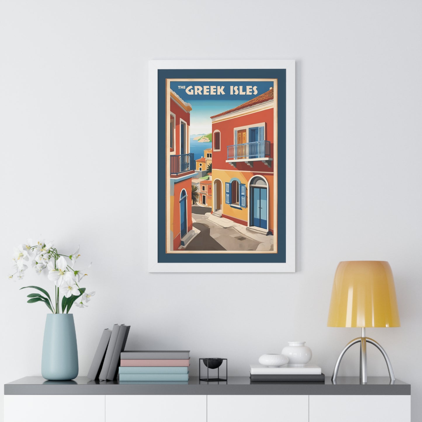 The Greek Isles, Greece Travel Poster, Art-Deco, Framed Vertical Poster