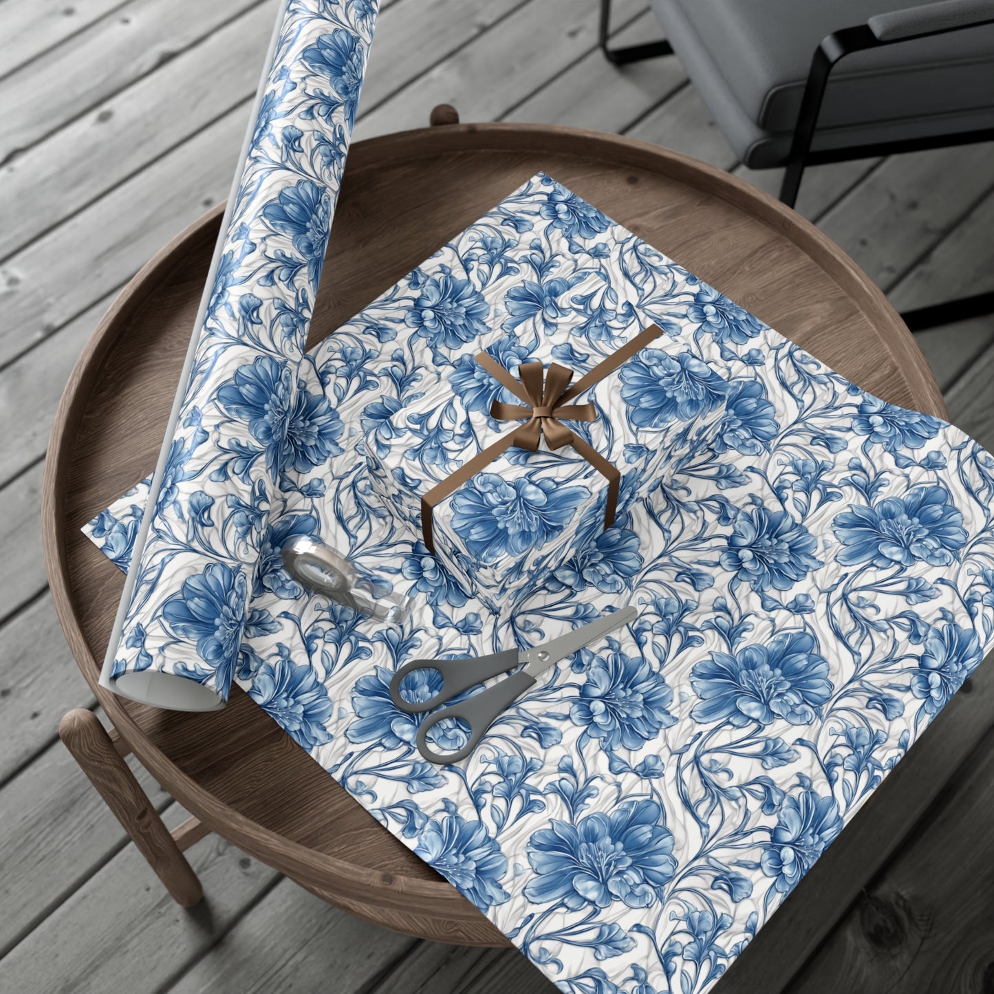 Blue & White Flowers Gift Wrap Papers