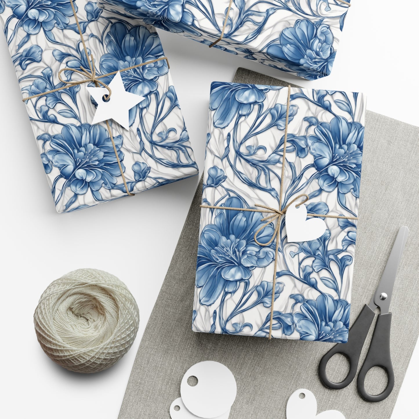 Blue & White Flowers Gift Wrap Papers