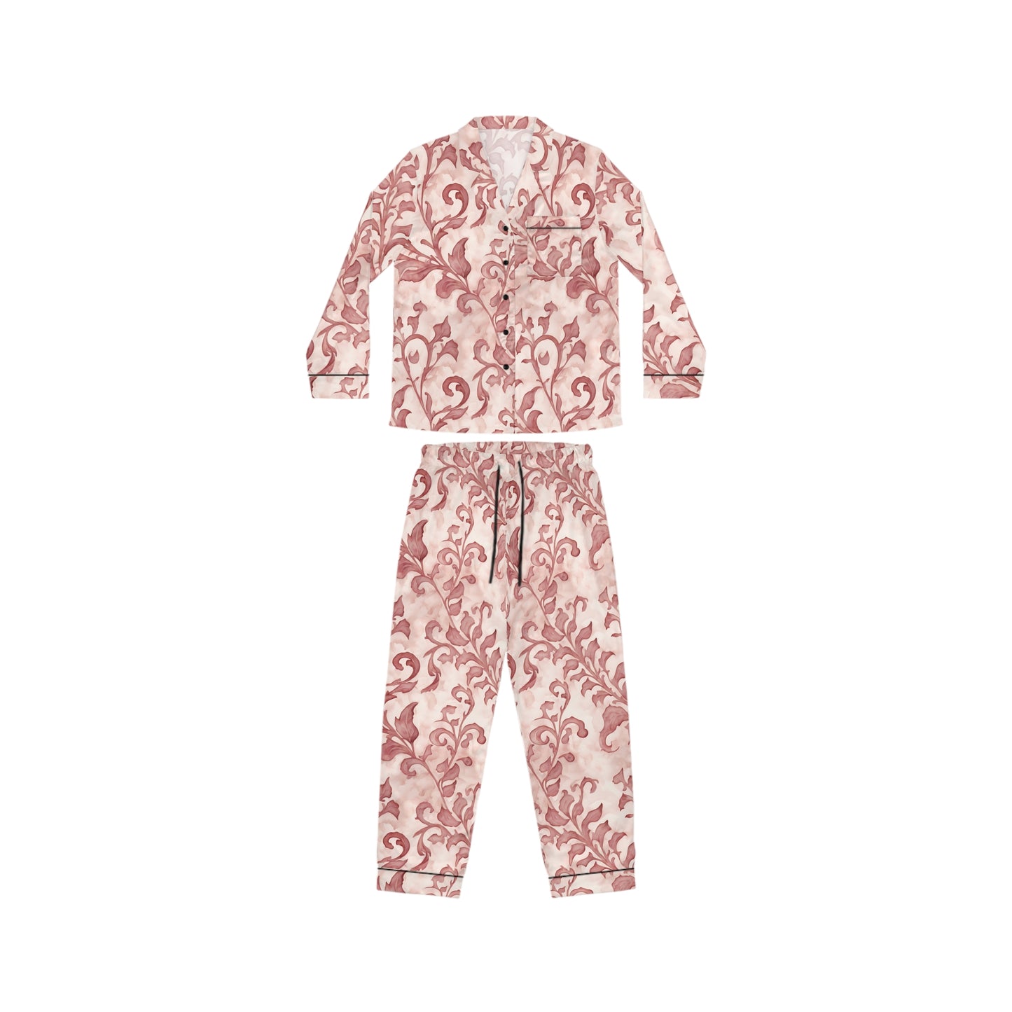 Climbing Pink Leaves, Women's Satin Pajamas (AOP)