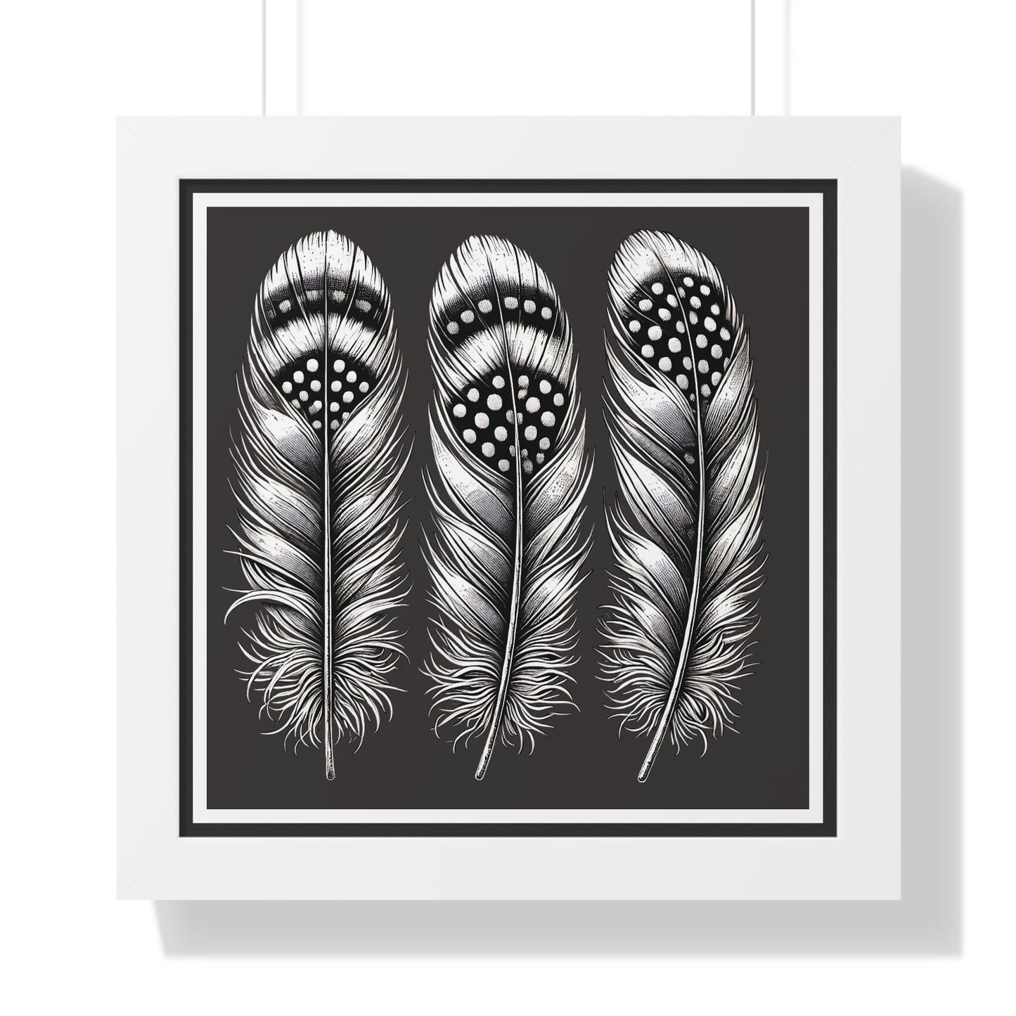 Black and White Speckled Feathers, Framed Square Poster