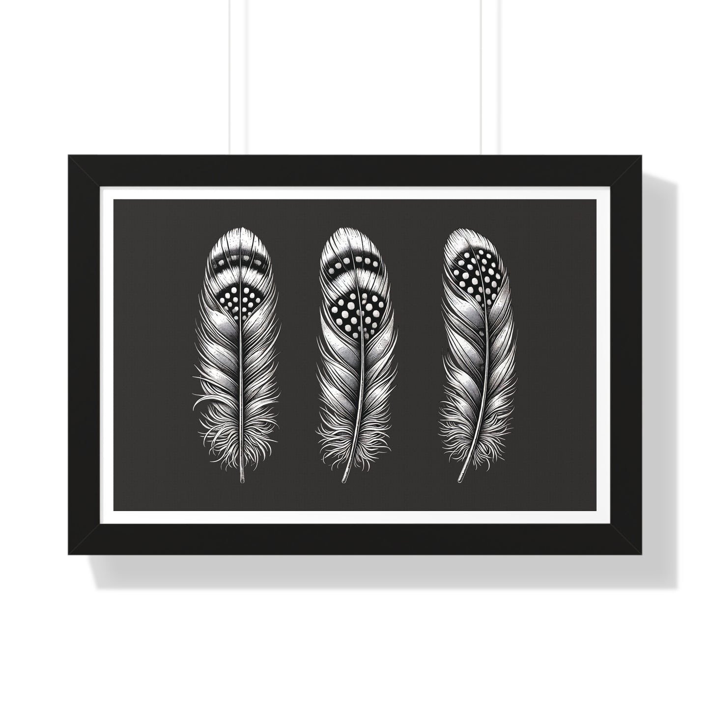 Black and White Speckled Feathers, Framed Horizontal Poster