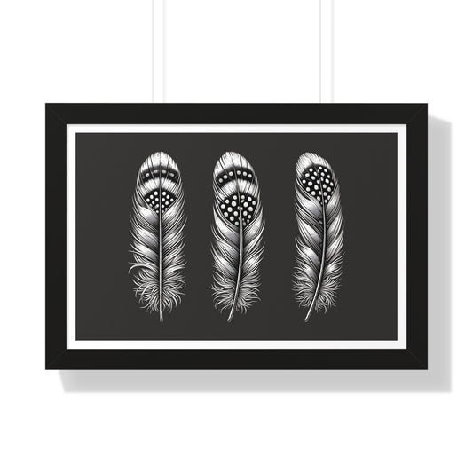 Black and White Speckled Feathers, Framed Horizontal Poster