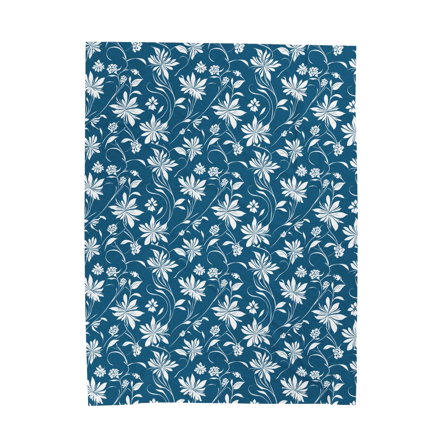 Simple White Flower on Dark Teal Pattern Velveteen Plush Blanket