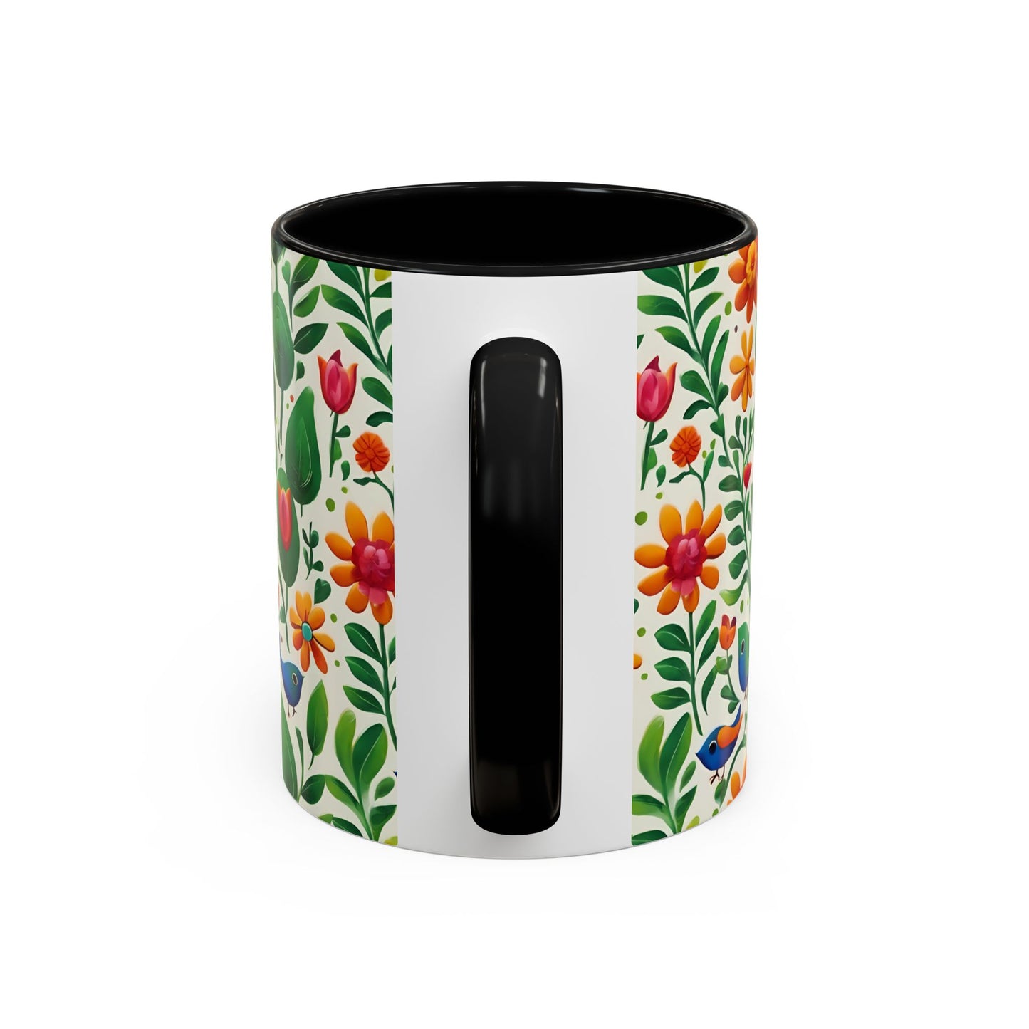 Bright Garden Birds, Leaves and Flowers Coffee Mug, 11oz