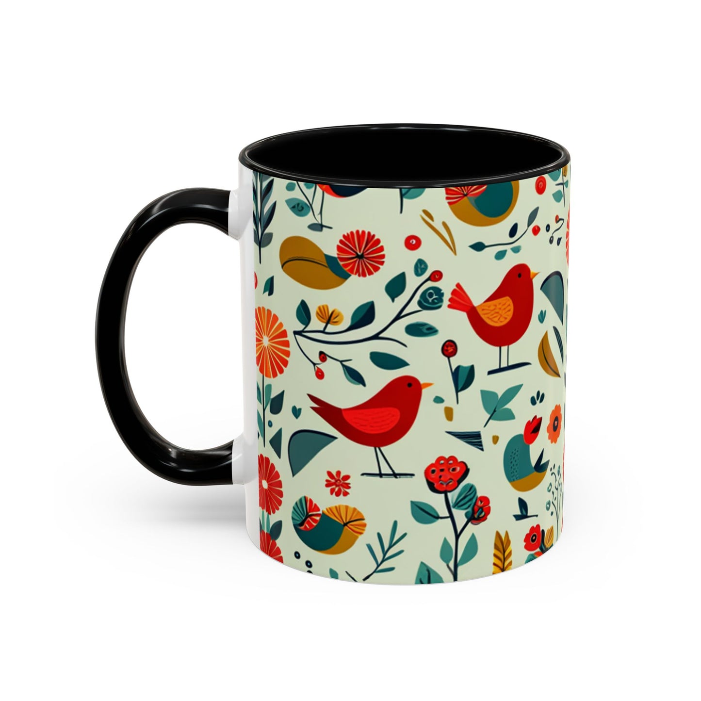 Folk Art Birds and Flowers Coffee Mug, 11oz