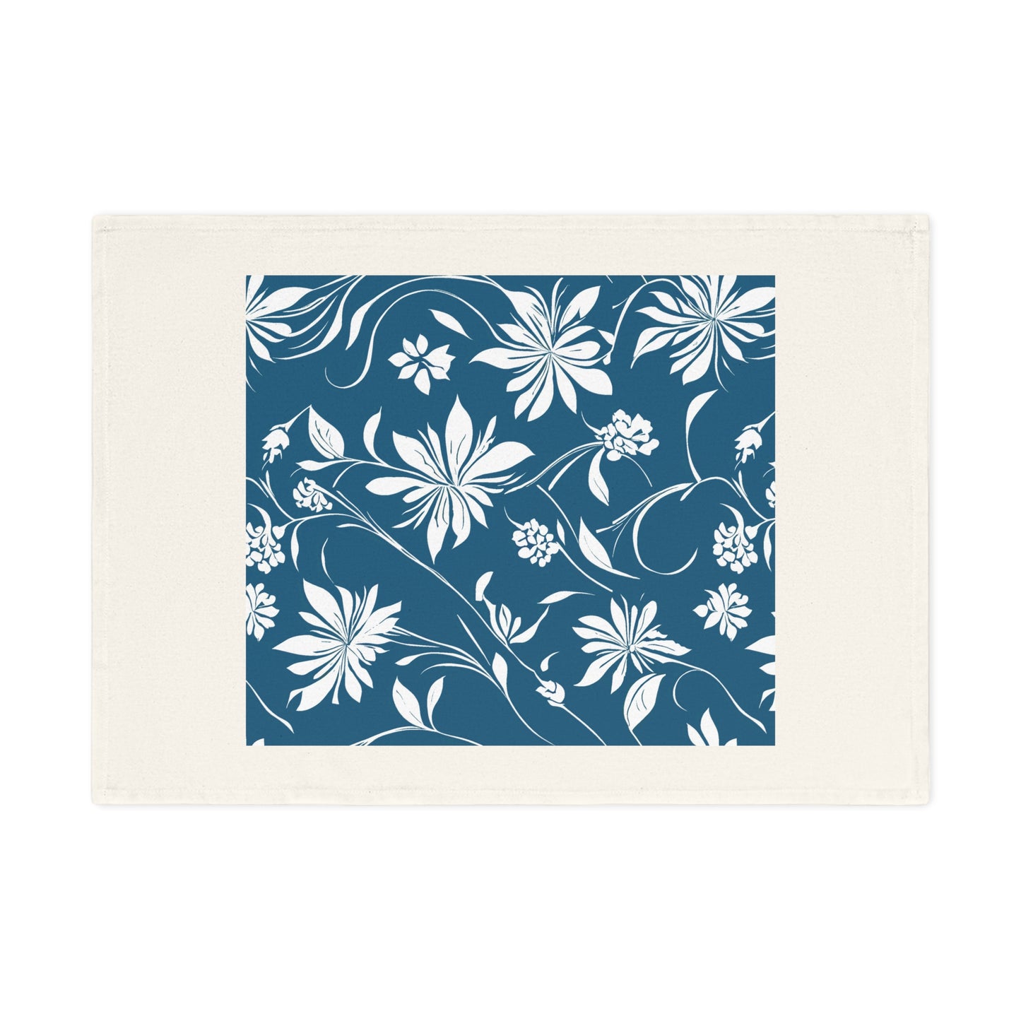 Simple White Flower on Dark Teal Pattern Cotton Tea Towel