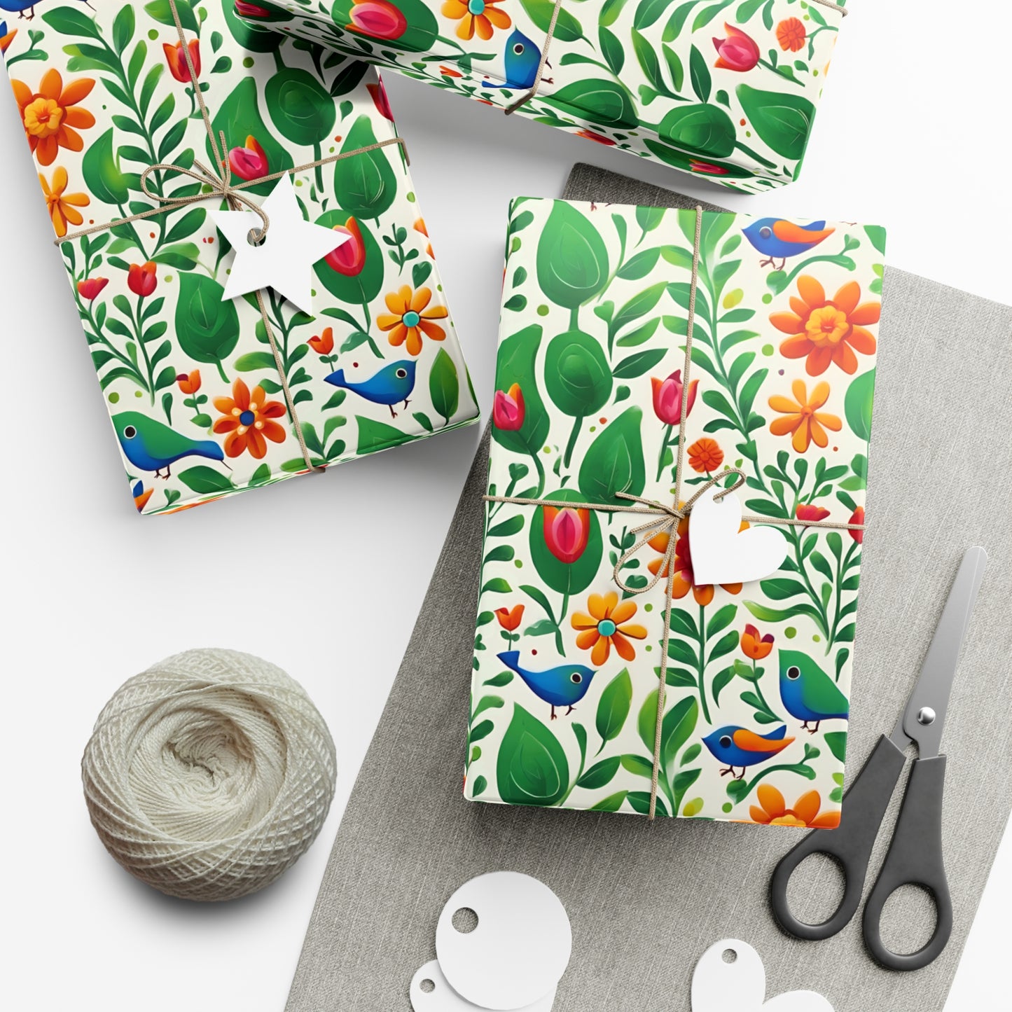 Bright Garden Birds, Leaves and Flowers Gift Wrap Papers