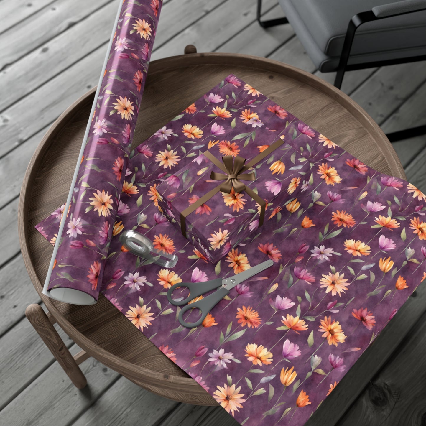 Wild Flowers on Plum Gift Wrap Papers