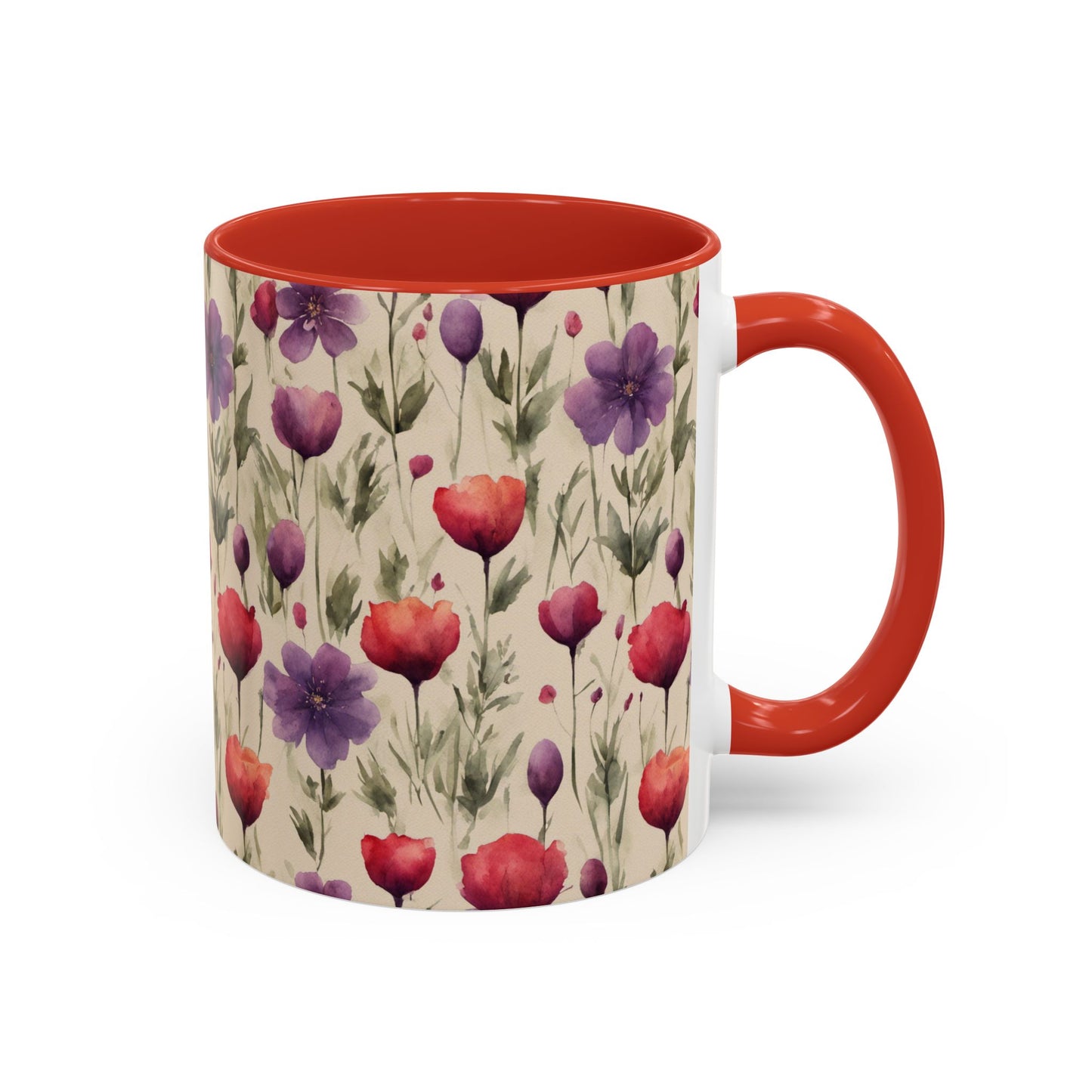 Poppies and Plum Flowers Coffee Mug, 11oz