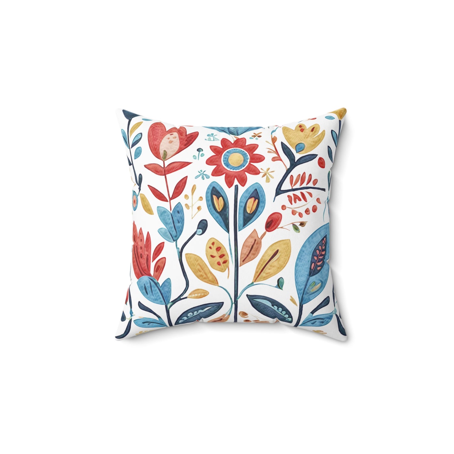 Bright and Colourful Folk Art Flowers, Polyester Square Pillow