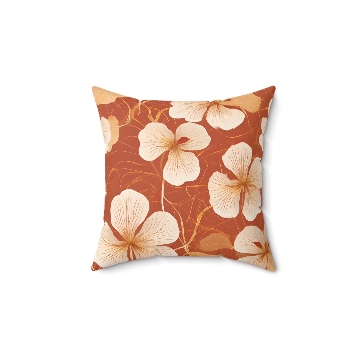 Leaves and Petals in Shades of Ochre Polyester Square Pillow