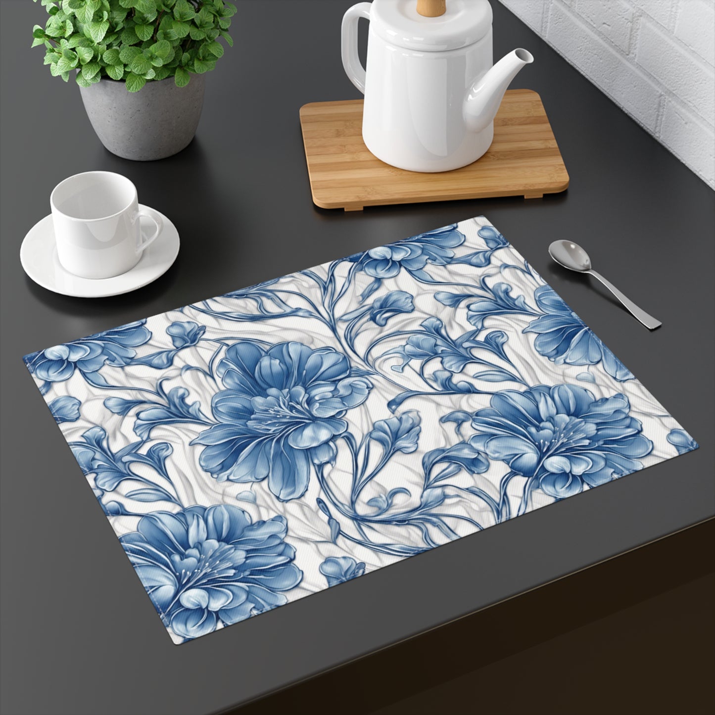 Blue & White Flowers Placemat, 1pc