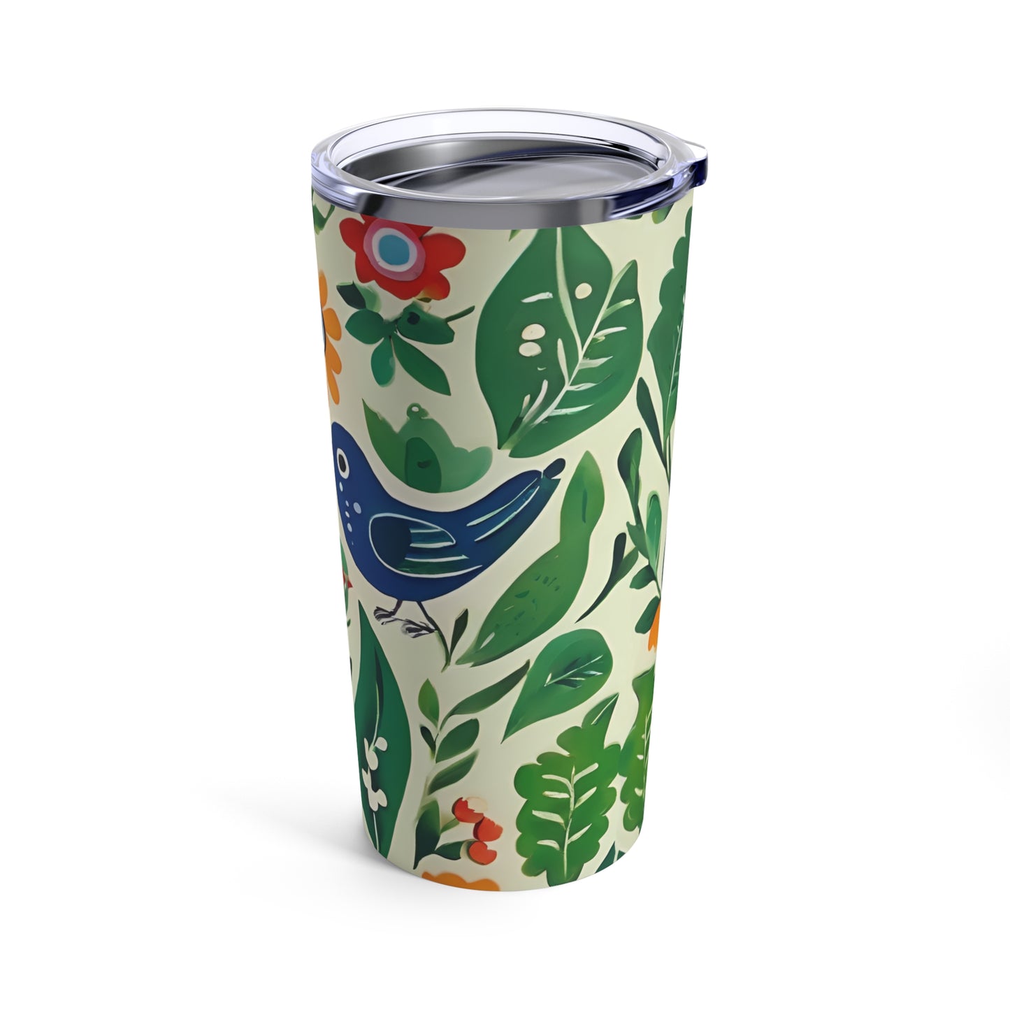 Bright Birds, Bright Green Leaves, Bright Flowers, Folk Art Tumbler 20oz