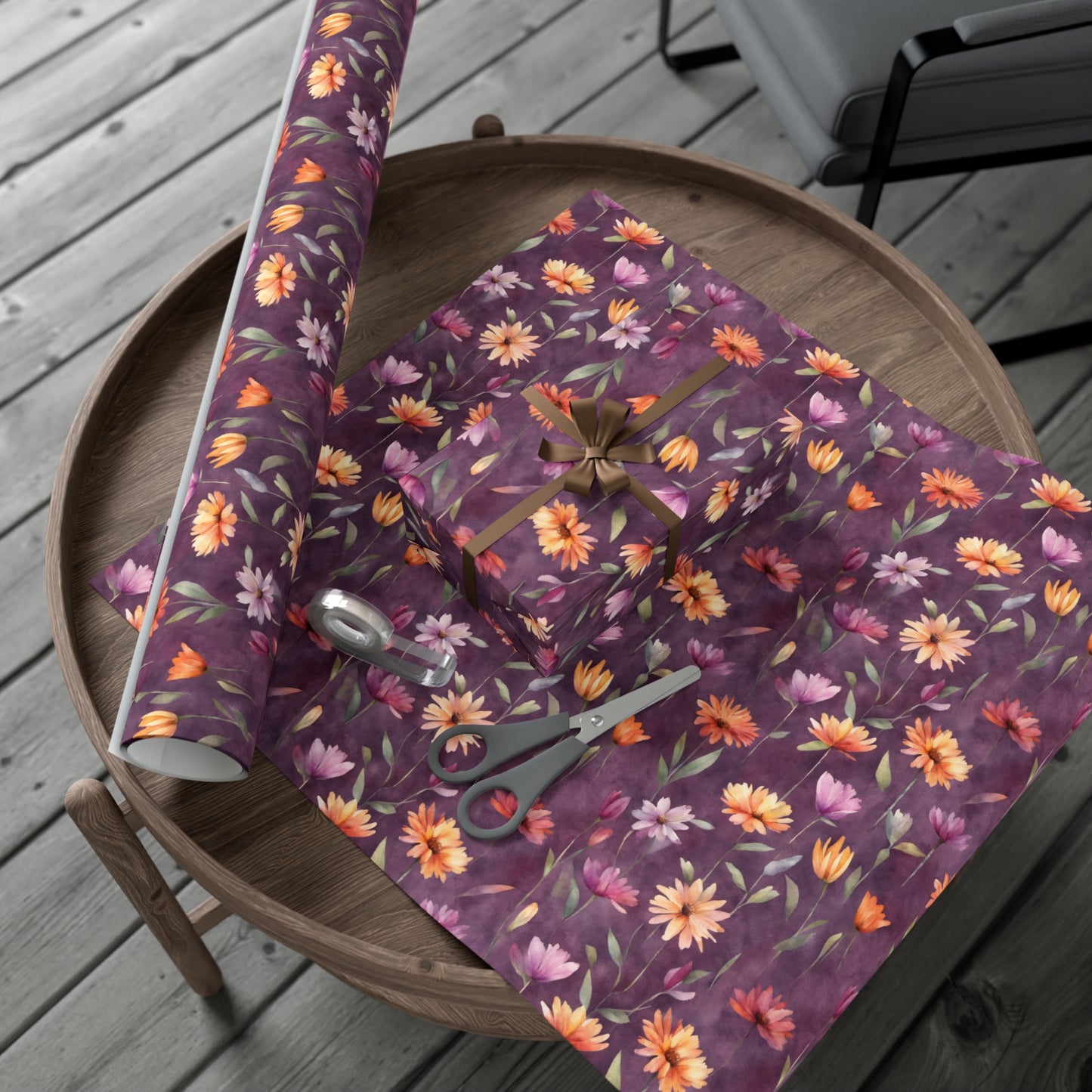 Wild Flowers on Plum Gift Wrap Papers