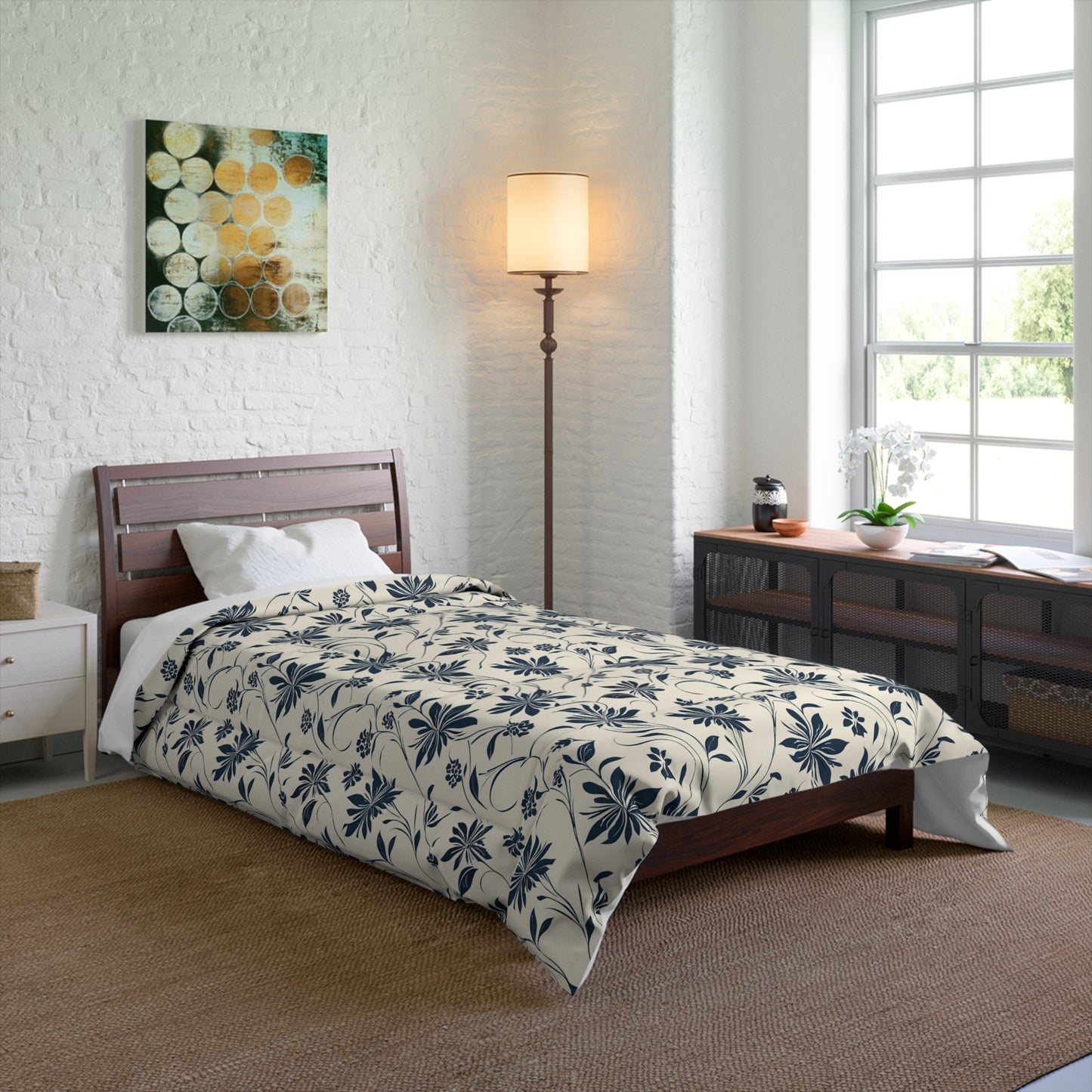 Simple Navy Flower Pattern Comforter