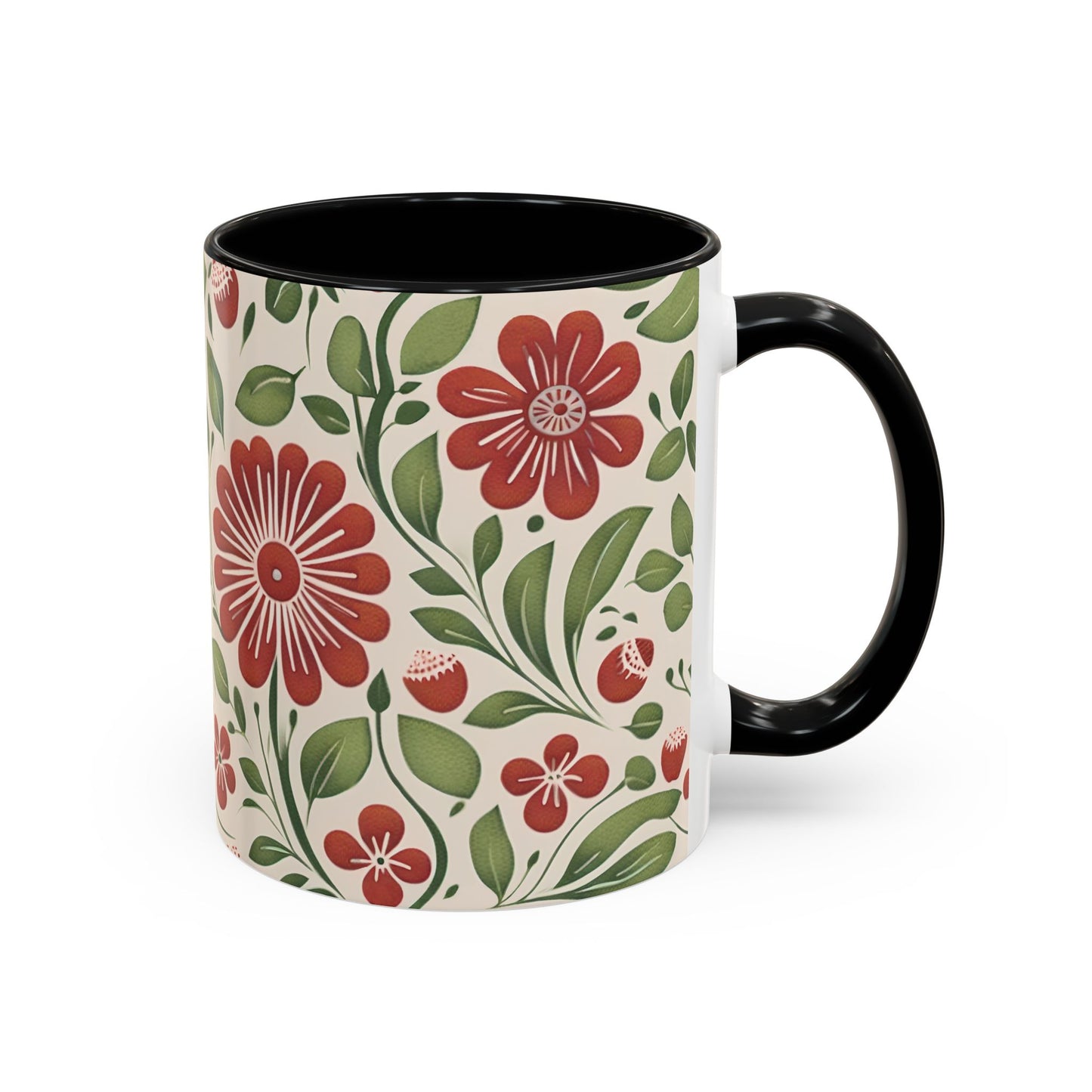 Strawberry Folk Art Flower, Coffee Mug, 11oz