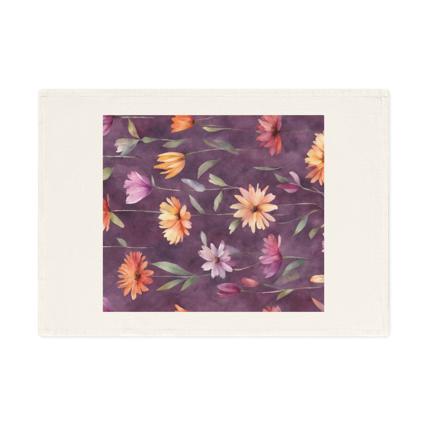 Wild Flowers on Plum Cotton Tea Towel