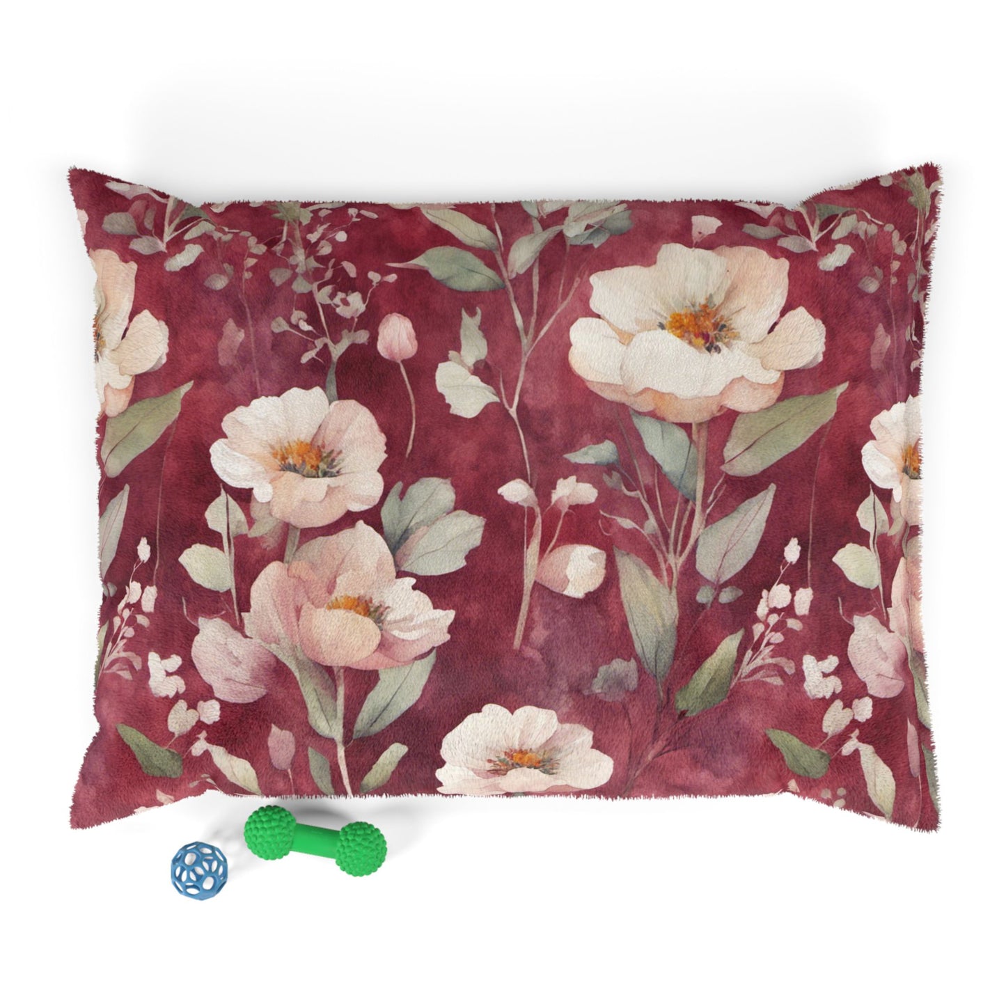 White Roses on Plum Red Pet Bed