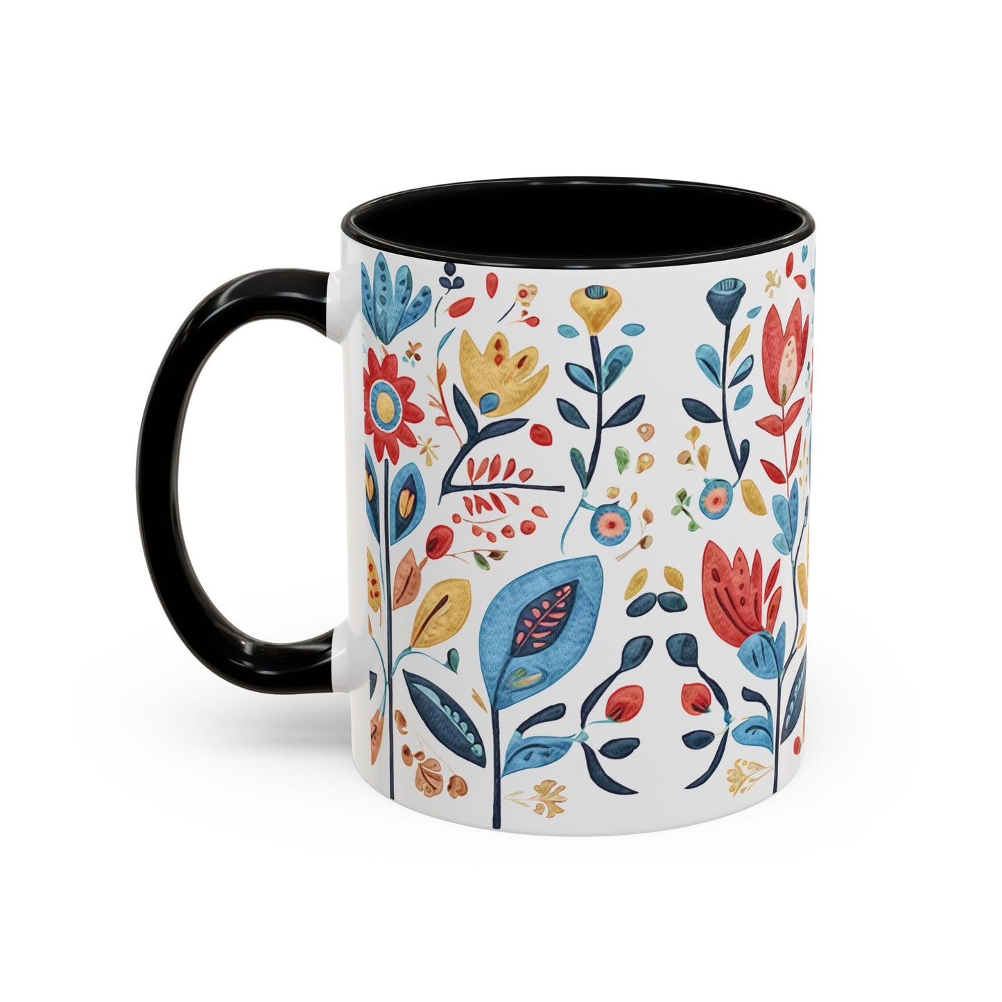 Bright and Colourful Folk Art Flowers, Coffee Mug, 11oz