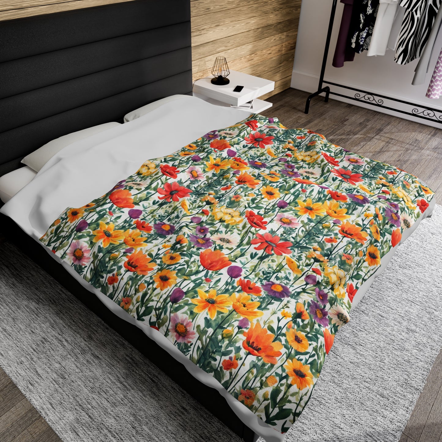 Colourful Wildflowers Velveteen Plush Blanket