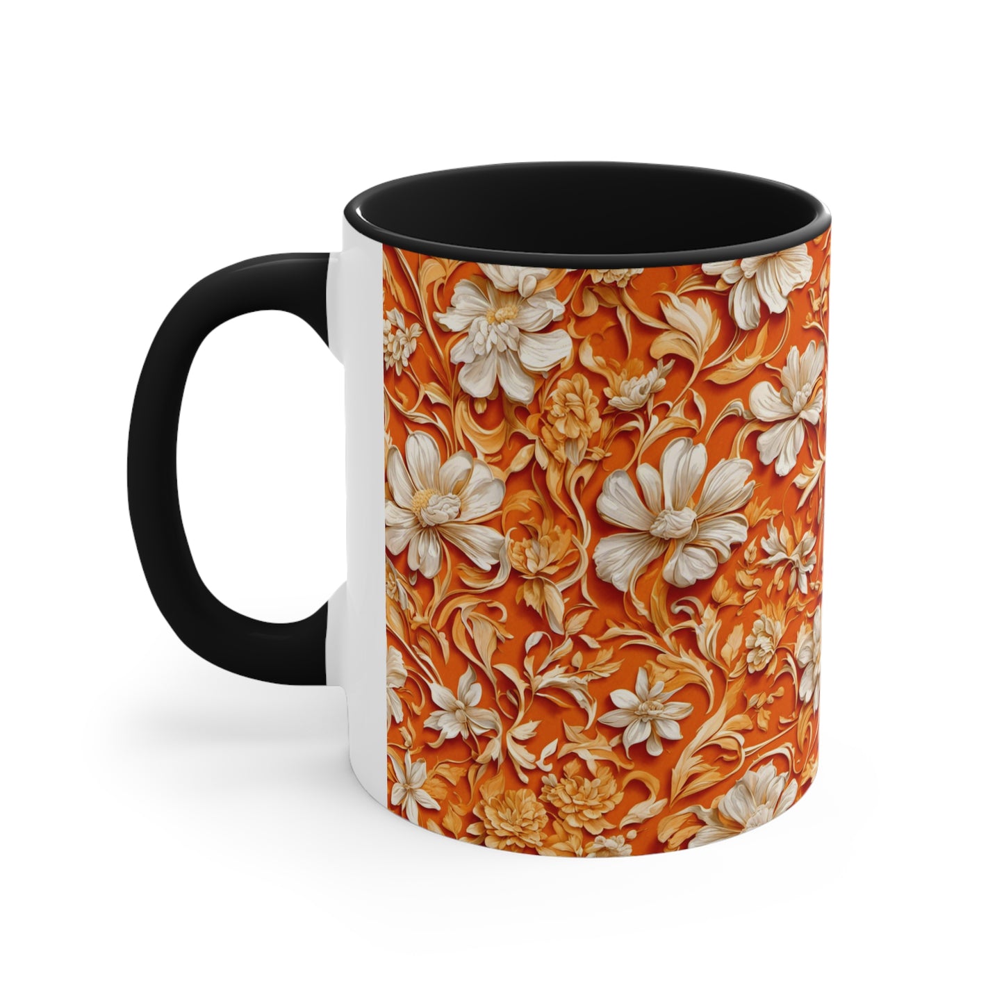 White Flowers on Apricot Coffee Mug, 11oz