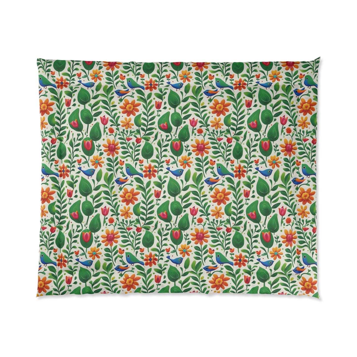 Bright Garden Birds, Leaves and Flowers Comforter