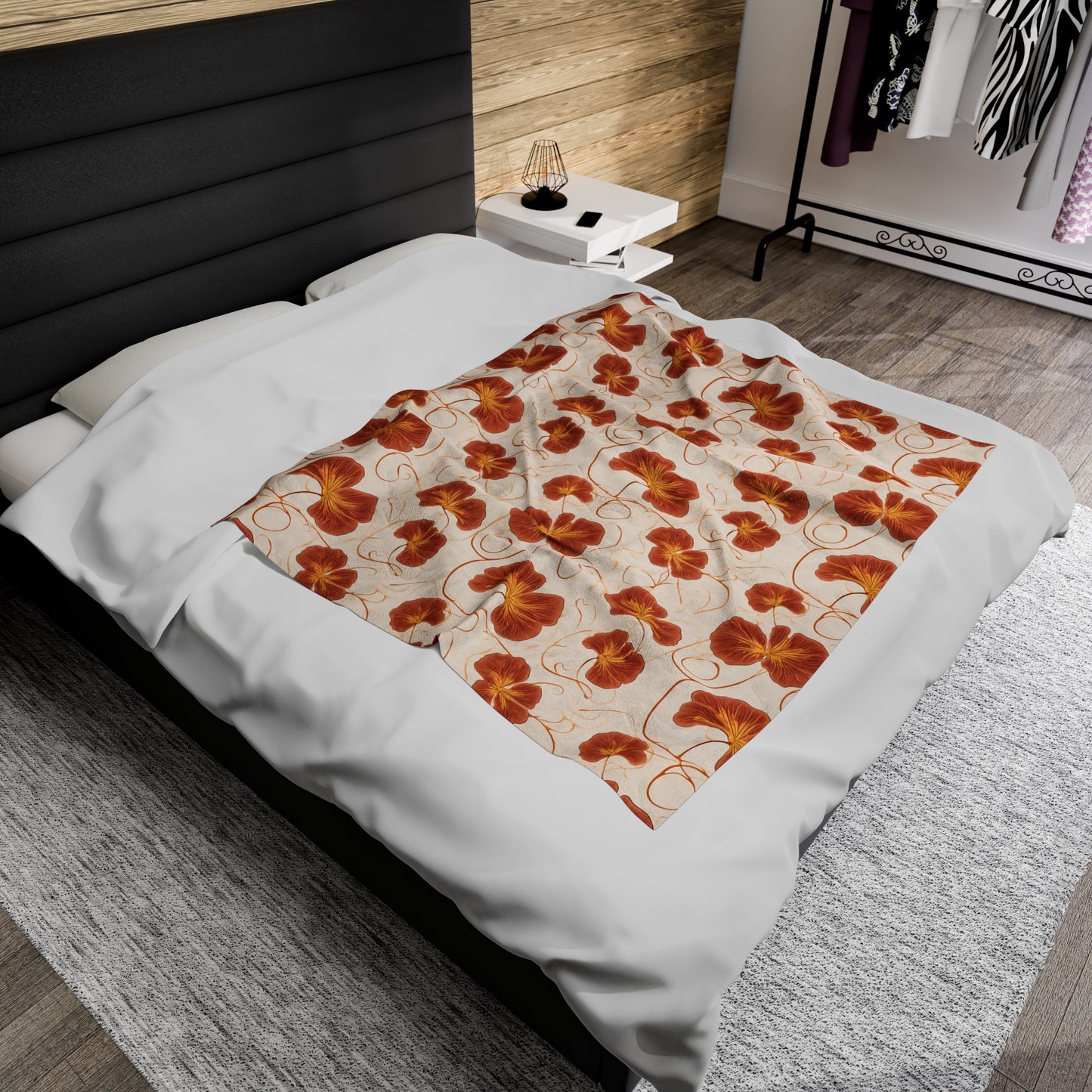 Orange Nasturtium Petals Velveteen Plush Blanket