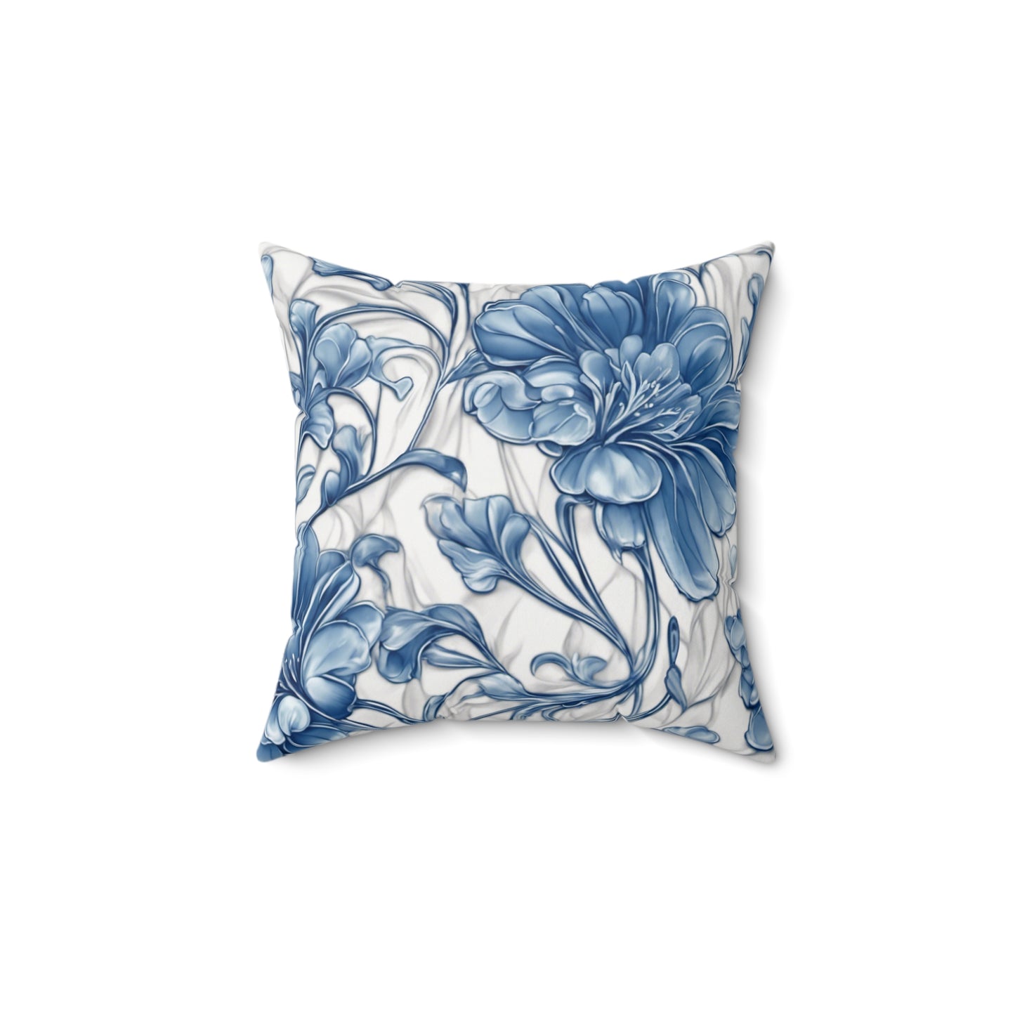 Blue & White Flowers Polyester Square Pillow