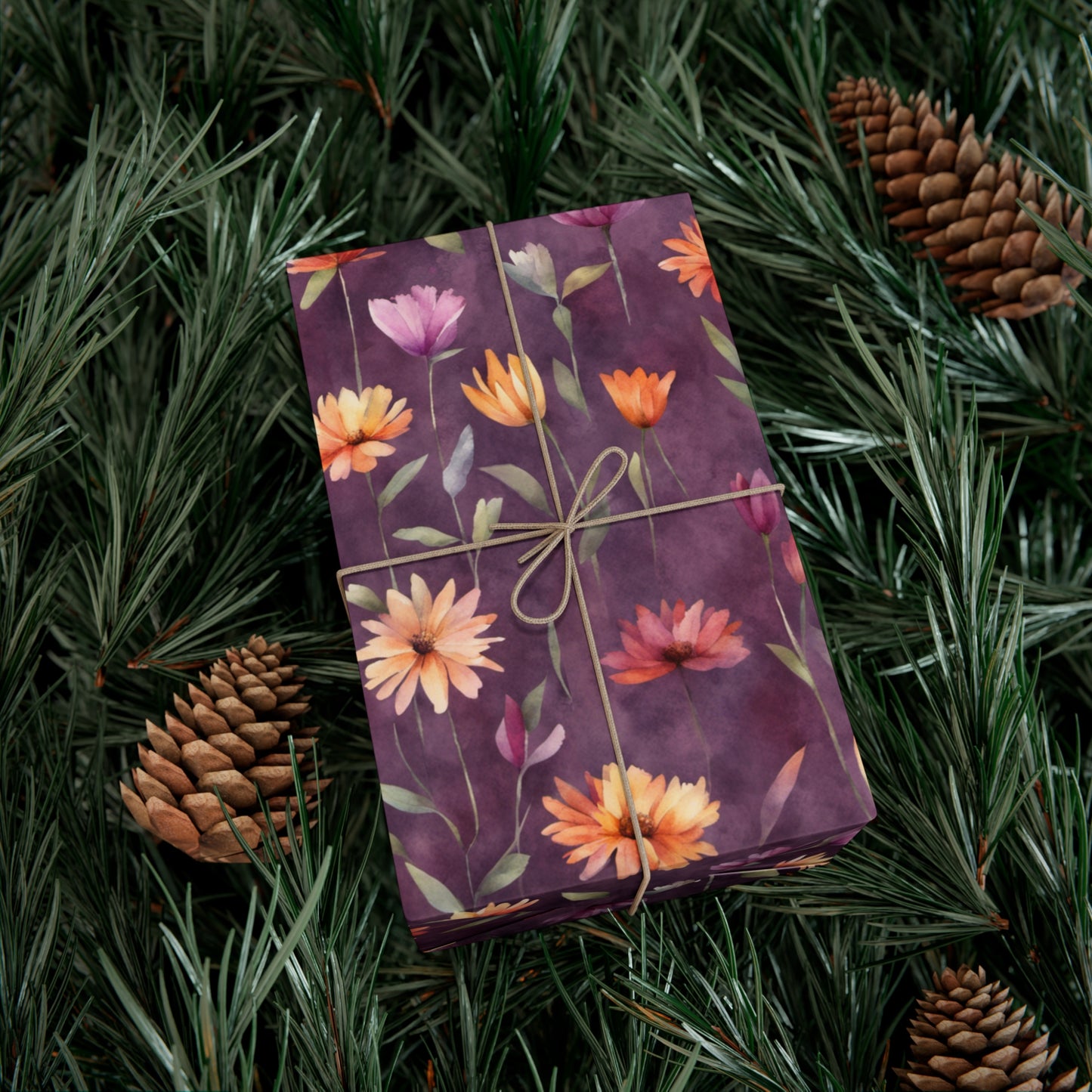 Wild Flowers on Plum Gift Wrap Papers